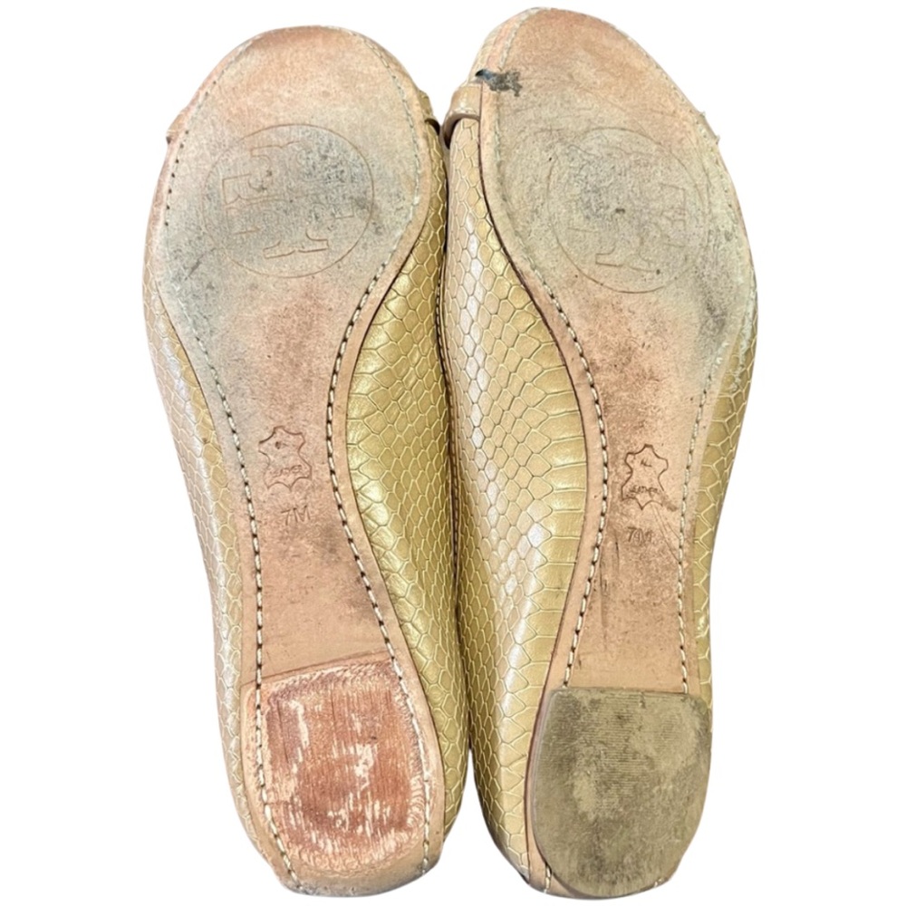 Tory Burch Women's SnakePrint Tan Flats - Picture 7 of 8